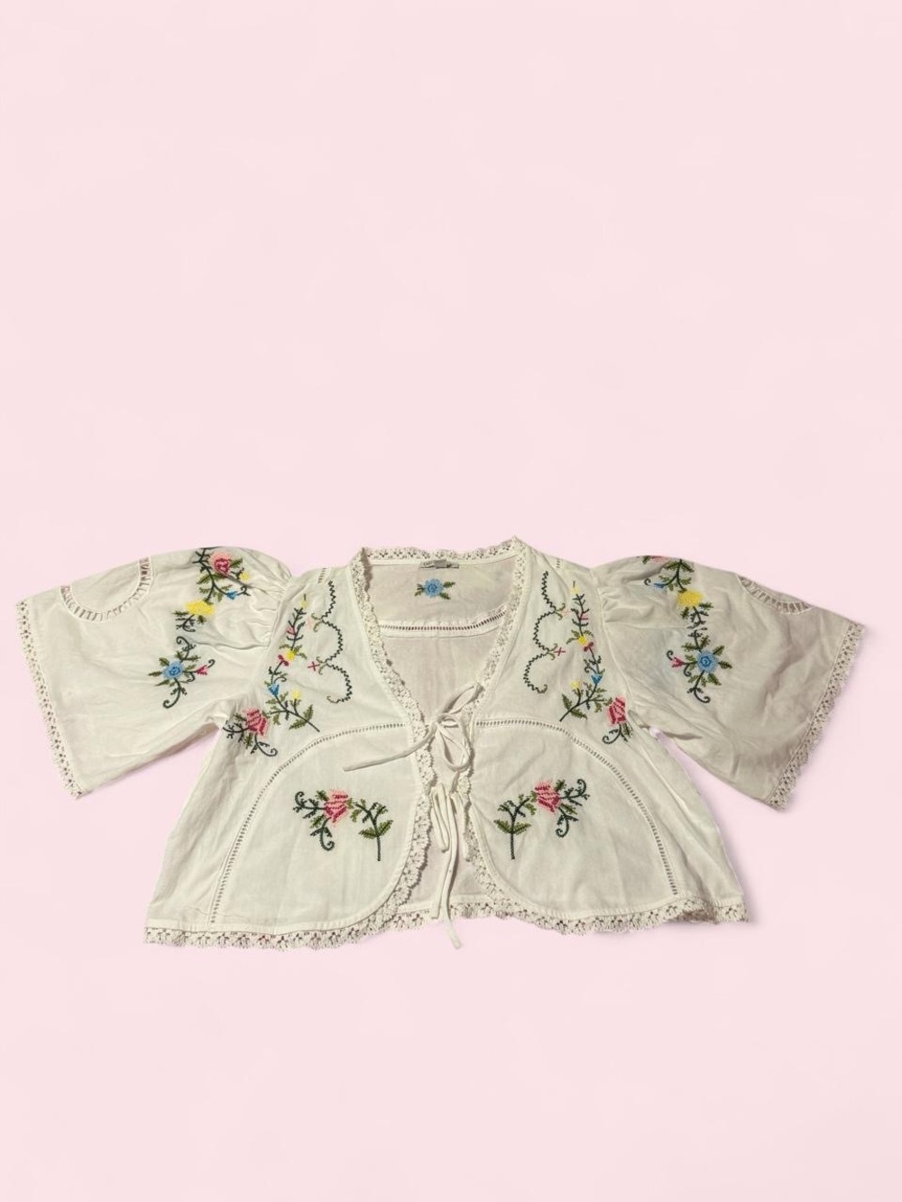 Embroidered white Tie-Front Boho Top